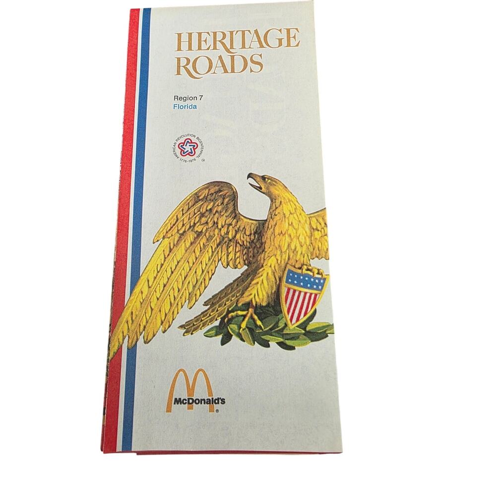 1976 McDonald’s Heritage Roads Florida Map Region 7 Bicentennial Vintage Travel